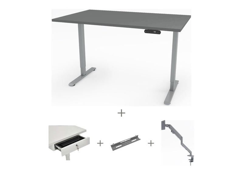 Yellow Dot Schreibtisch Set komplett – Platte Achatgrau 2171 PE, Gestell Aluminium RAL 9006