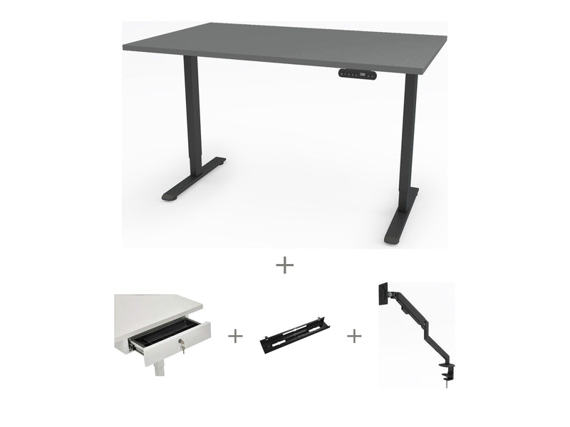 Yellow Dot Schreibtisch Set komplett – Platte Achatgrau 2171 PE, Gestell Schwarz RAL 9005
