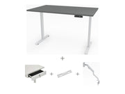 Yellow Dot Schreibtisch Set komplett – Platte Achatgrau 2171 PE, Gestell Weiß RAL 9016