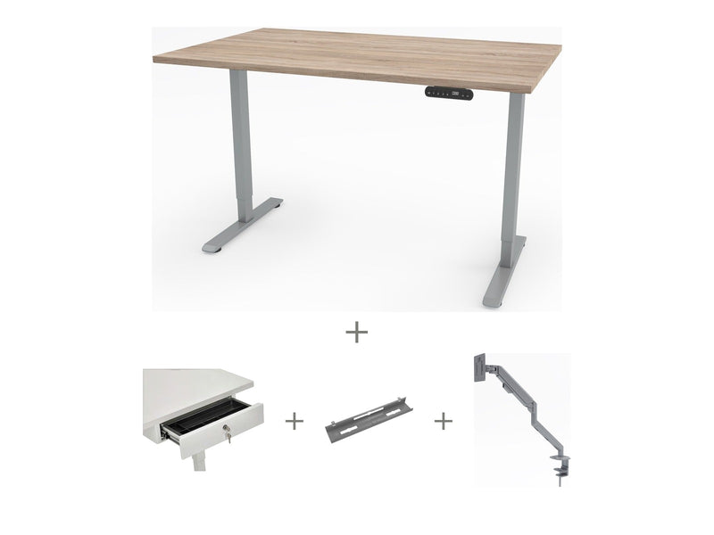 Yellow Dot Schreibtisch Set komplett – Platte Vicenza Eiche H3157 ST12, Gestell Aluminium RAL 9006