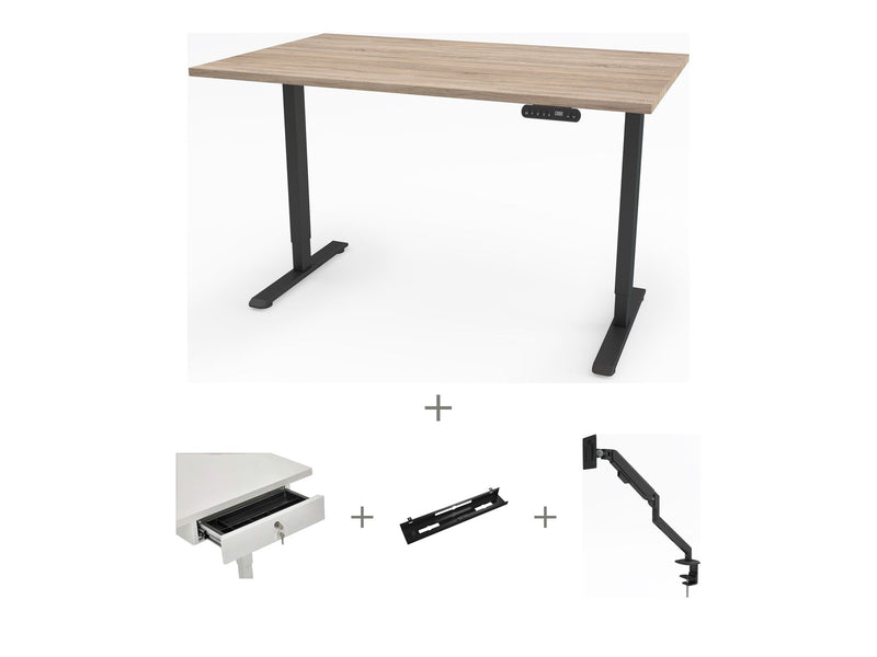 Yellow Dot Schreibtisch Set komplett – Platte Vicenza Eiche H3157 ST12, Gestell Schwarz RAL 9005