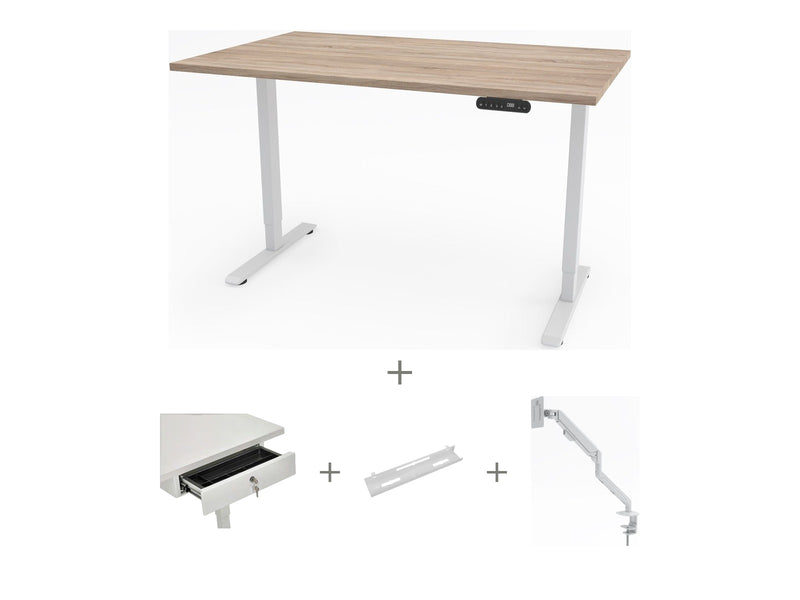 Yellow Dot Schreibtisch Set komplett – Platte Vicenza Eiche H3157 ST12, Gestell Weiß RAL 9016