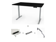 Yellow Dot Schreibtisch Set komplett – Platte Schwarz U999 ST7, Gestell Aluminium RAL 9006