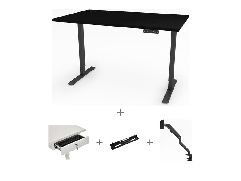Yellow Dot Schreibtisch Set komplett – Platte Schwarz U999 ST7, Gestell Schwarz RAL 9005