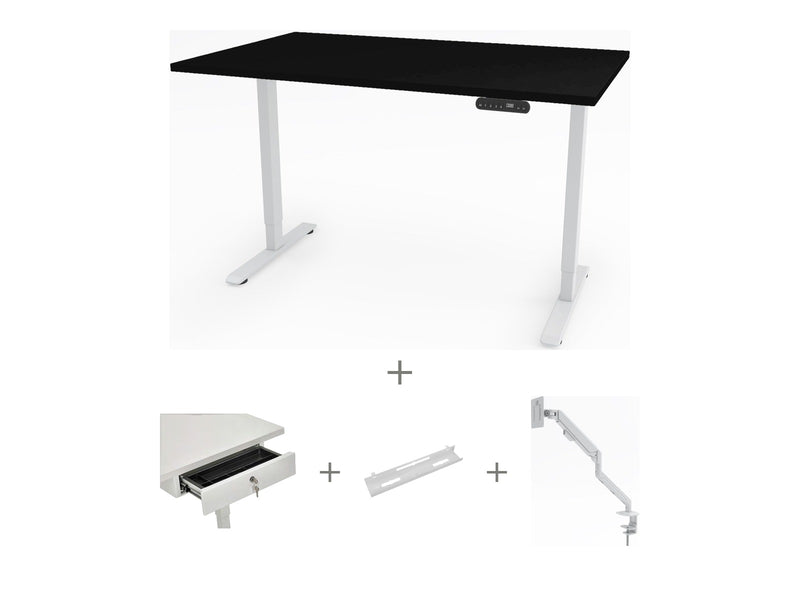 Yellow Dot Schreibtisch Set komplett – Platte Schwarz U999 ST7, Gestell Weiß RAL 9016