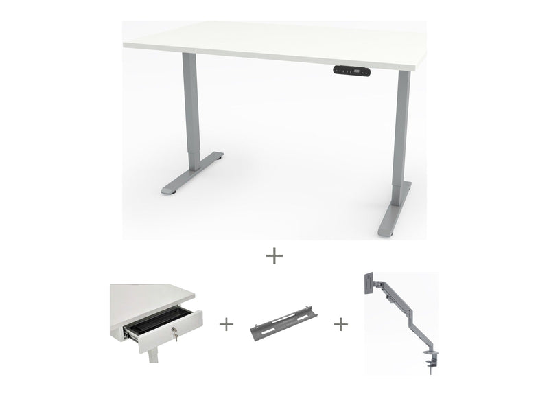 Yellow Dot Schreibtisch Set komplett – Platte Topweiss 0112 FH, Gestell Aluminium RAL 9006