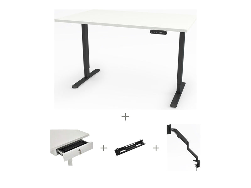Yellow Dot Schreibtisch Set komplett – Platte Topweiss 0112 FH, Gestell Schwarz RAL 9005