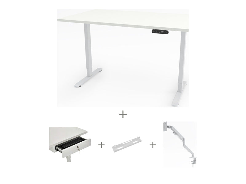 Yellow Dot Schreibtisch Set komplett – Platte Topweiss 0112 FH, Gestell Weiß RAL 9016