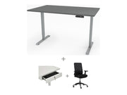 Yellow Dot Arbeitsplatz Set mit Stauraum – Platte Achatgrau 2171 PE, Gestell Aluminium RAL 9006