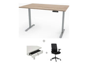 Yellow Dot Arbeitsplatz Set mit Stauraum – Platte Vicenza Eiche H3157 ST12, Gestell Aluminium RAL 9006