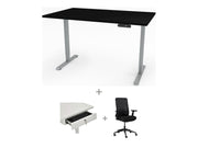 Yellow Dot Arbeitsplatz Set mit Stauraum – Platte Schwarz U999 ST7, Gestell Aluminium RAL 9006