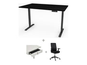 Yellow Dot Arbeitsplatz Set mit Stauraum – Platte Schwarz U999 ST7, Gestell Schwarz RAL 9005