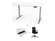 Yellow Dot Arbeitsplatz Set mit Stauraum – Platte Topweiss 0112 FH, Gestell Aluminium RAL 9006