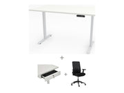 Yellow Dot Arbeitsplatz Set mit Stauraum – Platte Topweiss 0112 FH, Gestell Weiß RAL 9016