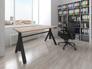Yellow Dot Ypsilon im Büro – Arbeitsplatz mit Eichenplatte, Gestell Schwarz
